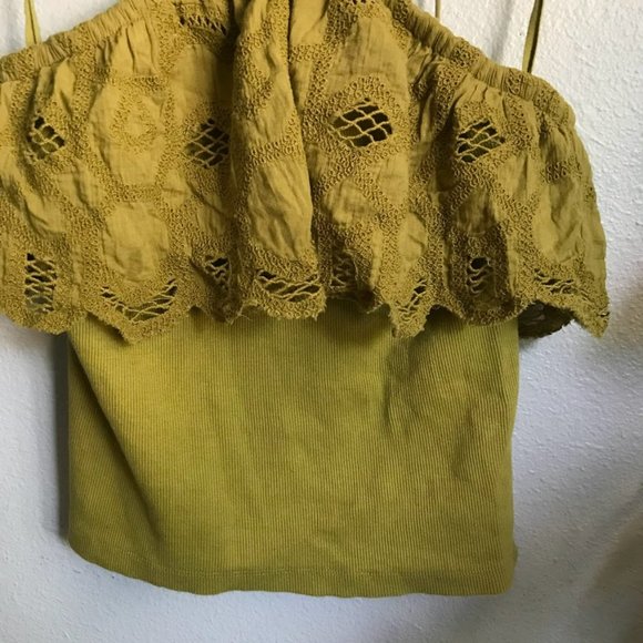 Anthropologie Ruffled Halter Lace Green Tank Top/ Boho Summer Spring Cottagecore - Picture 4 of 9